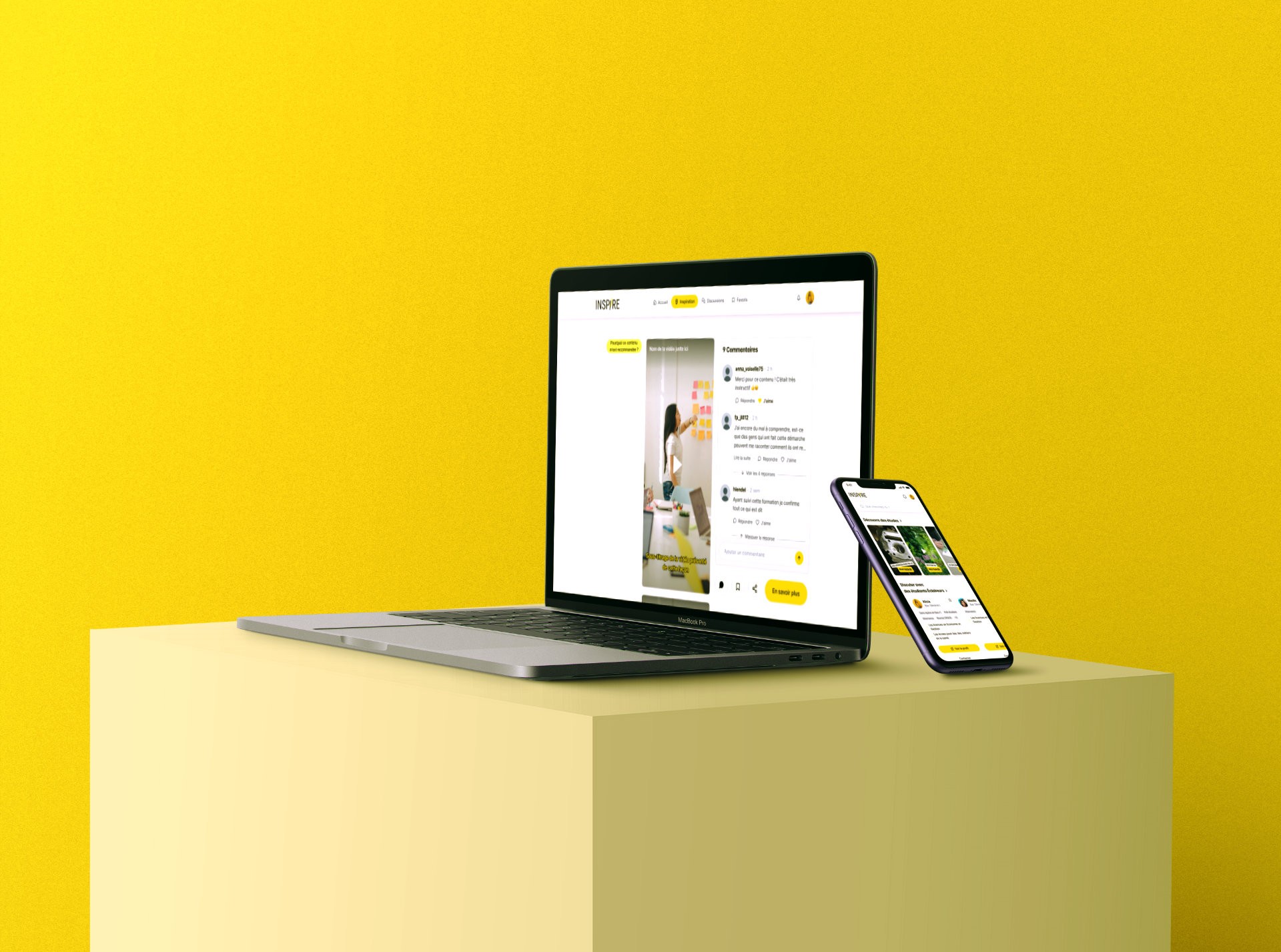 Mockup de l'interface responsive de Inspire d'Article 1 (desktop et mobile)