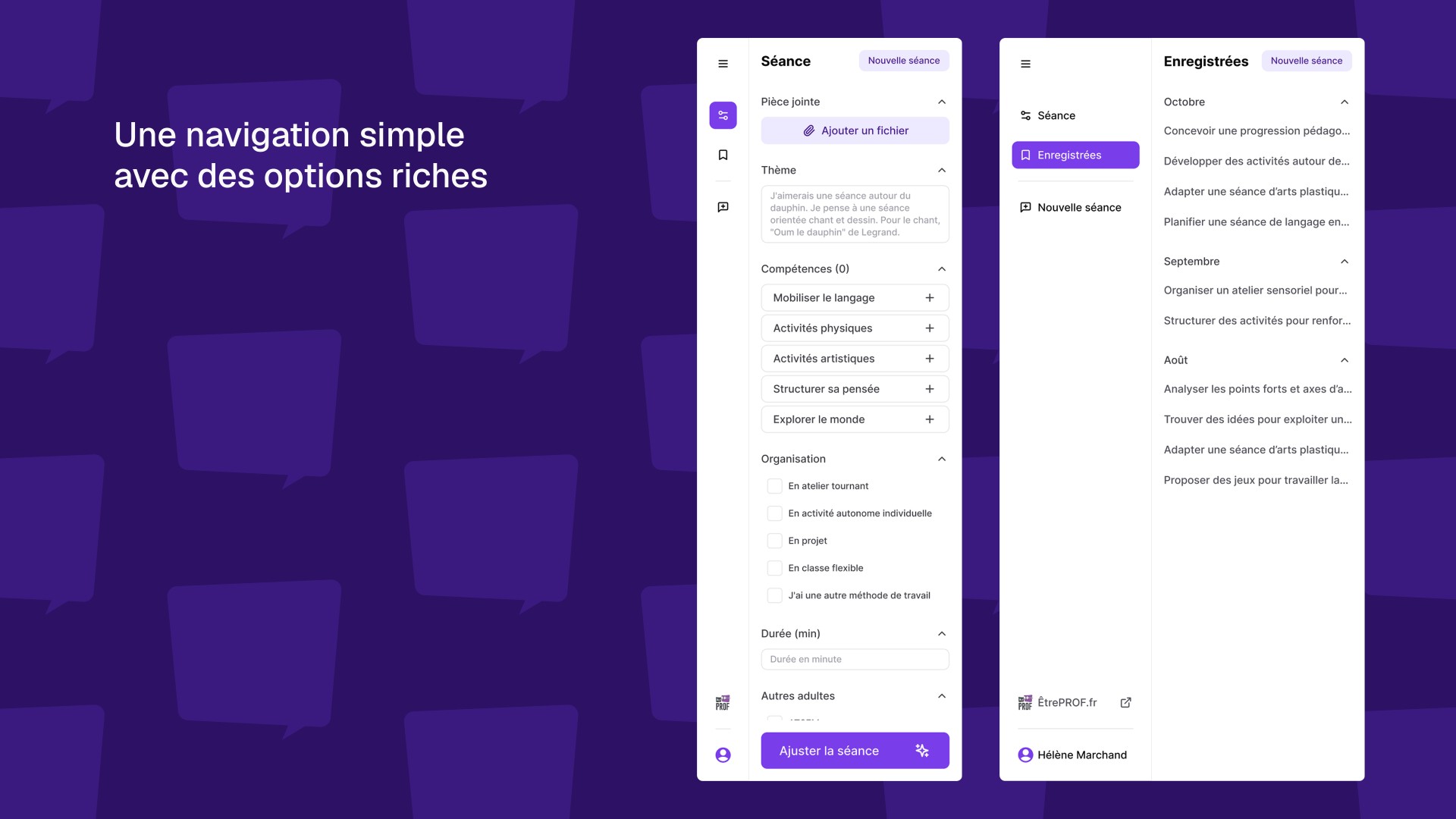 Présentation de l'UX de la barre de recherche avec la phrase "Une navigation simple avec des options riches"
