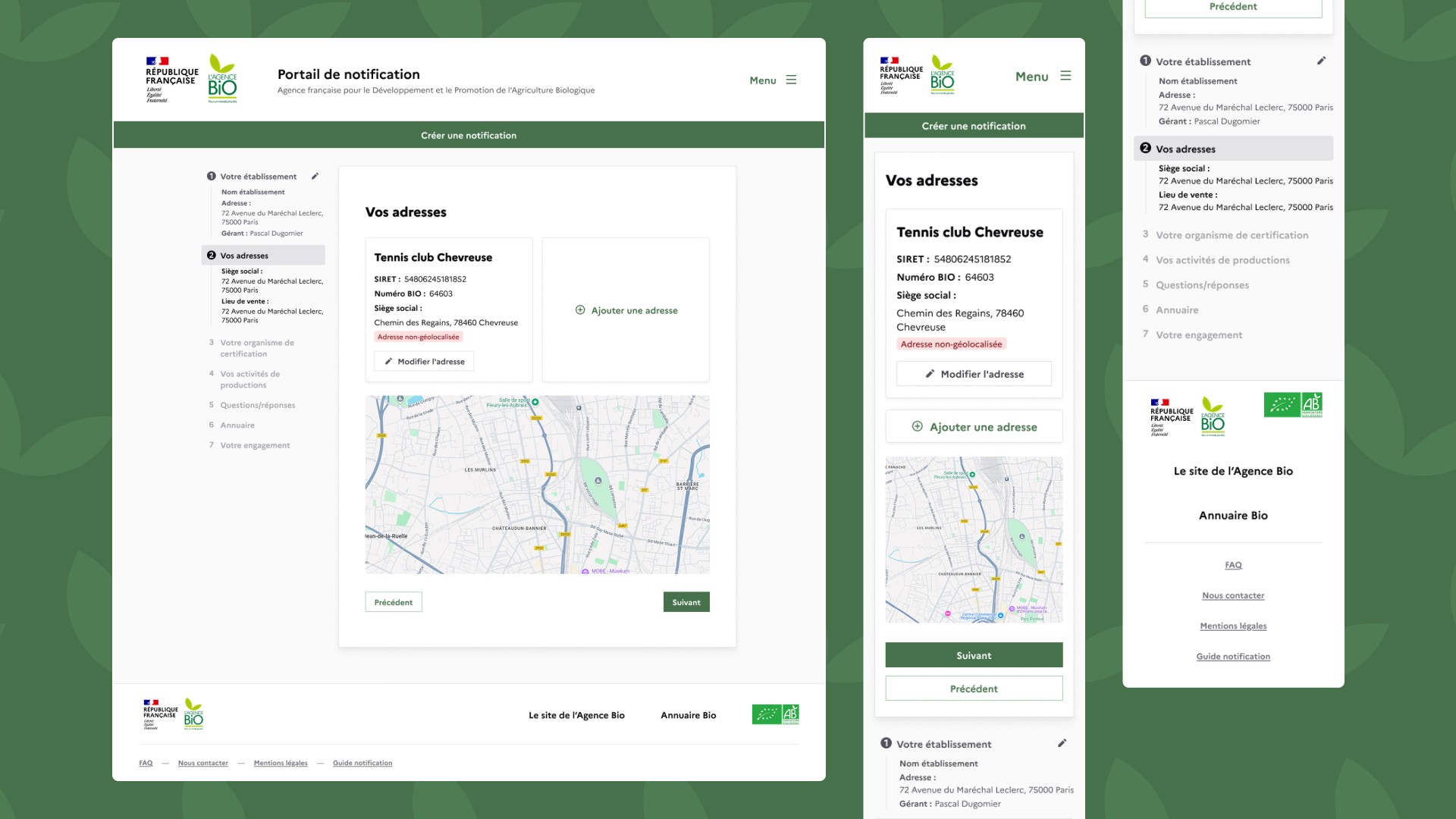 Interface responsive du parcours de création d'une notification, optimisée pour l'accessibilité et la lisibilité de l'information