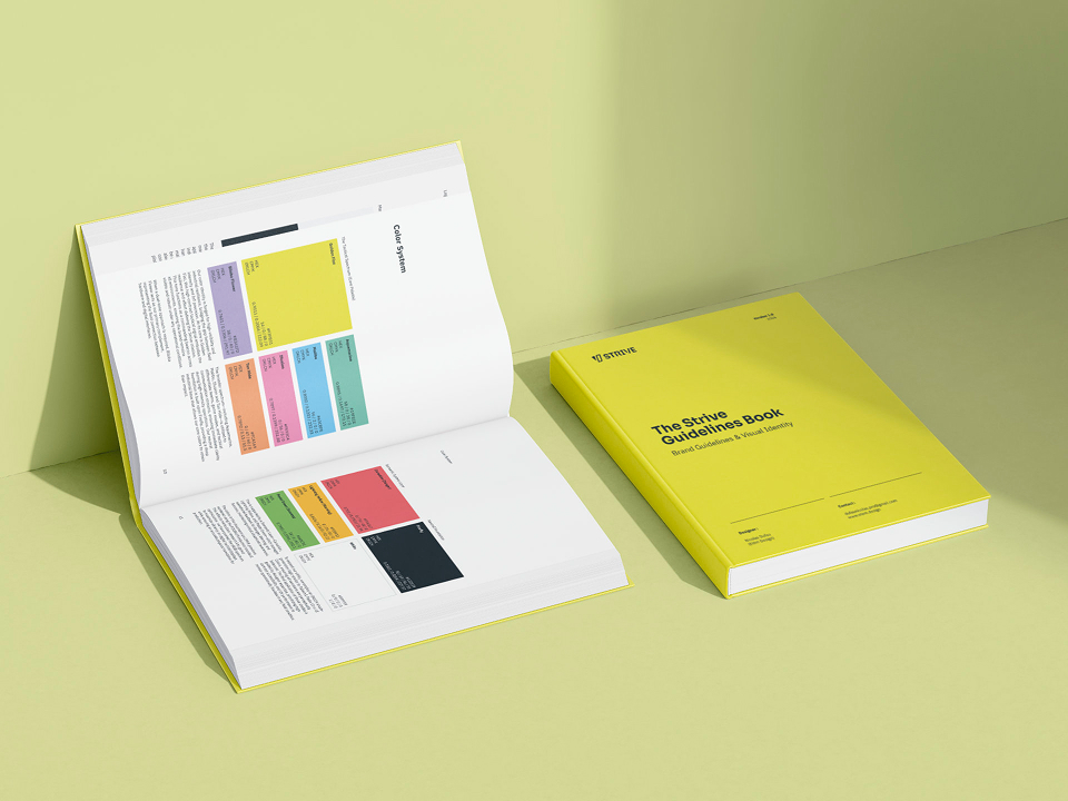 Mockup du Brand Book imprimé de Strive